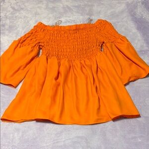 Rouge Vibrant Orange Smocked 3/4 Sleeve Blouse